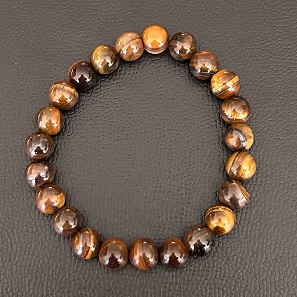 Natural Crystal Tiger Eye 8mm Gemstone Stretch Bracelet 7” - Picture 1 of 4